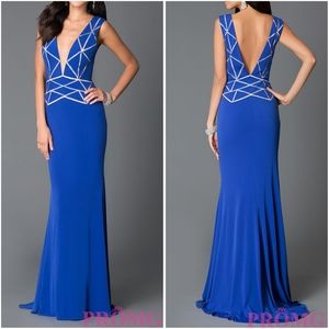 NWT Jovani Royal Blue Plunging Illusion Gown Sz 00